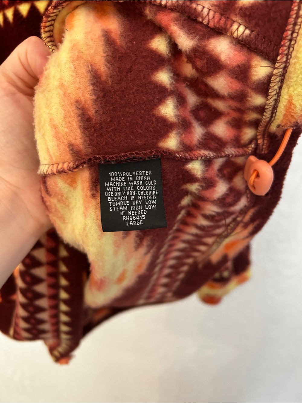 MASSIVE OUTDOOR Polar Fleece Hoodie Orange Men's Large Aztec Southwestern Cabin - Picture 6 of 6